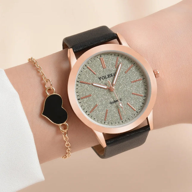 2pcs Set Women Watches Fashion Casual Ladies Quartz Wristwatches Leather Strap Watch Women Female Clock for Girl Gift No Box