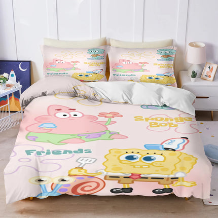 Spongebob Twin Bedding Set Cute Printed Cartoon Quilt Cover Duvet Cover Comforter Sets Queen