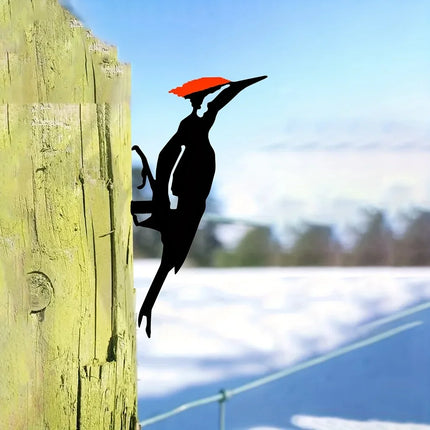 Woodpecker On Branch Steel Silhouette Metal Wall Art Home Garden Yard Patio Outdoor Statue Stake Decoration Perfect