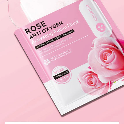 12pc Rose Flower Extract Face Mask Korean Whitening Sheet Mask Moisturizing Mask Nourishing Skincare Facial Korean Fresh Product