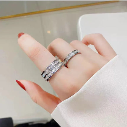 2024New Fashion Wedding Ring for Women Luxury Rose Gold Color Double Ring Row Square Zircon Stainless Steel Finger Rings Jewelry