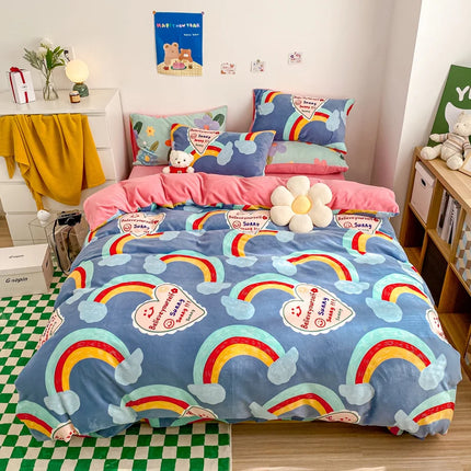 Cute Cartoon Panda 3pcs Duvet Cover Set Sage Green Thickened Milk Velvet Comforter Covers Boys Girls Bedding with Pillowcase