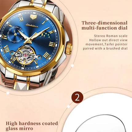 JSDUN Couple Watch Automatic Mechanical Tourbillon Design Tungsten steel Waterproof Moon Phase Date Week Lovers Wristwatch Set