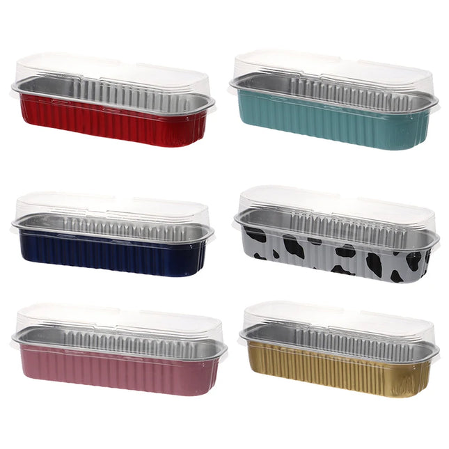 10 Pcs 200ml Aluminum Foil Cake Box Rectangular Small Tin Cake Baking Dishes Pudding Cheese Dessert Cup With Lid