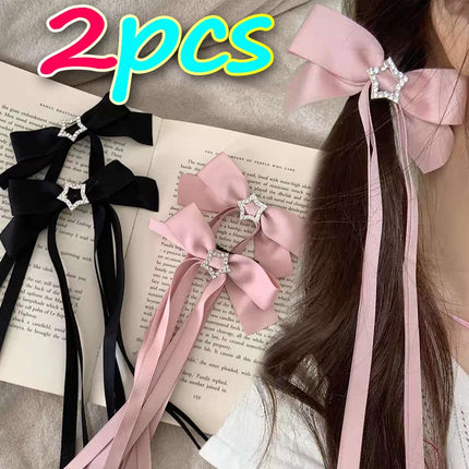 1/2Pcs Star Bowknot Hair Clips For Girls Kawii Barrettes Cute Hair Accessoires Kids Colored Ribbon Woman Hairpins Hairgrip Hot