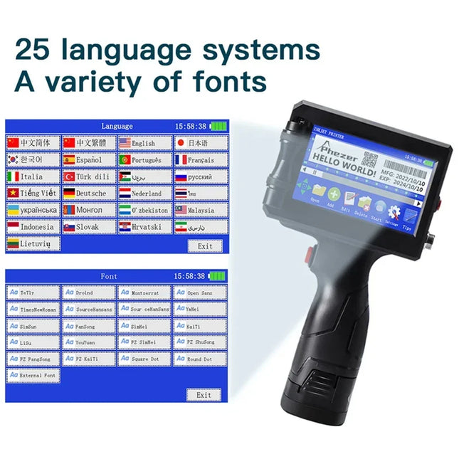 Phezer 12.7/25.4mm Label Printer Handheld Inkjet Printer QR Bar Batch Code Date Number Logo Expiry Date Coding Machine Portable