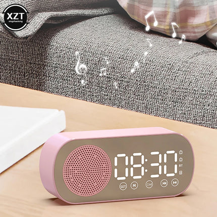 New Wireless Bluetooth Speaker HD Mirror TF Card FM Radio HIFI Music Sound Box Mini Portable Speaker with Clock Alarm Function