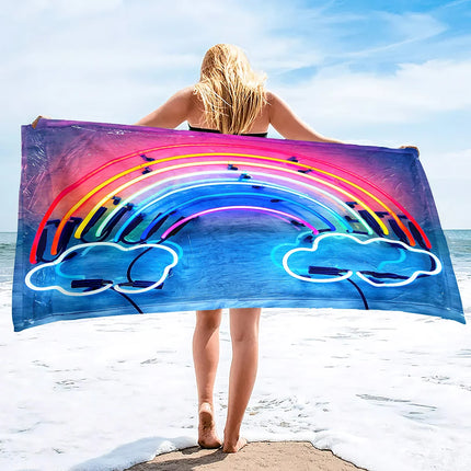 Plush Oversized Beach Towel Rainbow Striped Pool Towels , Quick Dry Towel Summer Beach Towels Swimming Towel for Adults Kids