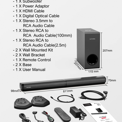 ULTIMEA 4.1 Soundbar with Dolby Atmos,Bluetooth Soundbar with Subwoofer,3D Surround Sound System,2-in-1 Detachable Soundbar