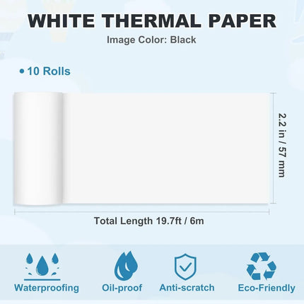 10 Rolls 2.2in x 19ft Thermal Printer Paper Rolls for Mini Pocket Printer White Colors Sticky Receipt Paper Rolls POS Papers