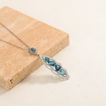 GEM'S BALLET Topaz Jewelry London Blue Topaz Gemstone Statement Pendant Necklace in Sterling Silver Handmade Necklace