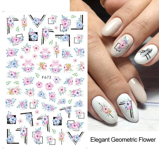 New Luxury Nail Design Colorful Butterfly Nail Sticker 3D Fruit Floral Nail Art Slider Geometric Nail Art Accessories Sticker