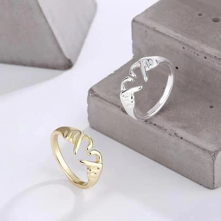 New Romantic Love Hand with Heart Shaped Ring Creative Couple Silver Color Adjustable Open Rings Personality Party Jewelry Gift