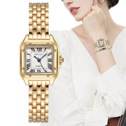 Women's Fashion Square Watches Gold Alloy Strap 2023 Luxury Ladies Quartz Wristwatches Qualities Female Roman Scale Clock