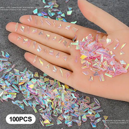 100pcs 3D Irregular Aurora Crystal Rhinestones Multi Shapes Aurora Nail Gems 6 Colors Flatback Shiny Nail Art Rhinestones Charms