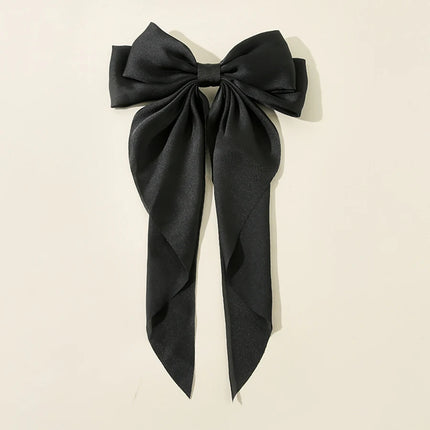 White Black Bow Hair Pins and Clips Oversize Ribbon Big Headwear Long Satin Ribbon Hairclip Women Wedding Party Hair Accessories