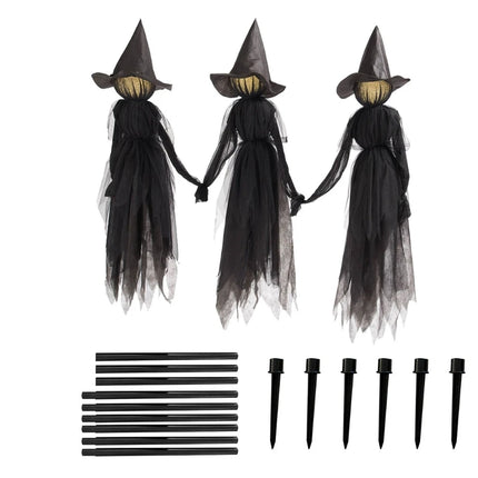 Halloween Decorations Outdoor Large Light Up Holding Hands Screaming Witches