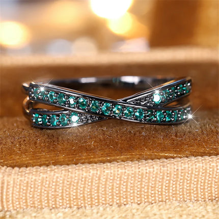 Minimalist Stacking Crossed Wedding Bands Black Gold Silver Color Blue Red Green Stone White Zircon Thin Rings For Women Jewelry