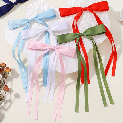 2pcs 2024 New Cute Ribbon Bow Headband Long Tassel Hair Clip Women's Hair Accessories Girls Party Headwear Side Clips Wholesale