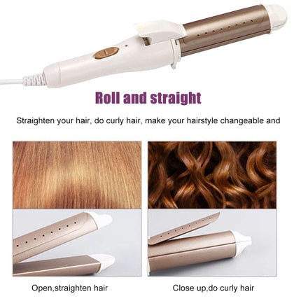 Electric Ceramic Curling Iron 2 in 1 Hair Curler Straightener Curls Wand Ceramic Curling Iron Fast Heating Hair Styling Tools