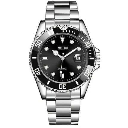 1pc Luxury Men Silver Stainless Steel Water Proof Automatic Luminous Rotatable Bezel Mens Watches