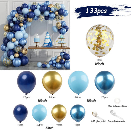 Balloons Garland Arch Set Blue Metal Gold Confetti Ballons Wedding Background Happy Birthday Kids Party Decor Baby Shower Globos