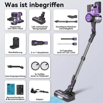 INSE S10 Cordless Vacuum Cleaner 30KPa，Foldable Stick Vacuum Cleaner Cordless Bagless,50 Minutes Running Time,for pet Hair