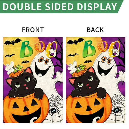 1PC  Boo Halloween Pattern Linen Cotton Garden Flag Banner Indoor Outdoor Home Garden Hanging Decor