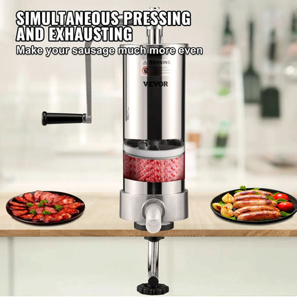 VEVOR Manual Sausage Stuffer Filler Maker Meat Filling Machine  3 Stuffing Tubes Vertical Kitchen Appliance Home Commercial