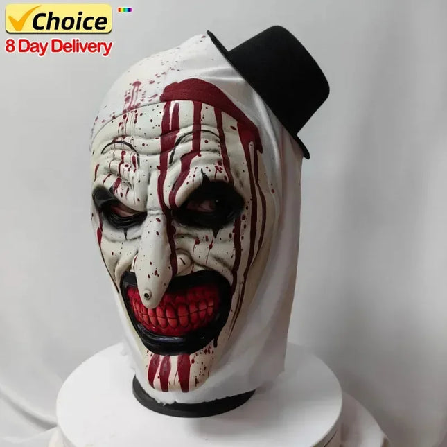 2024 Halloween Horror Role-playing with A Soul Broken Clown Mask and Hat Clown Head Cover Bloody Latex Makeup Ball Horror Props