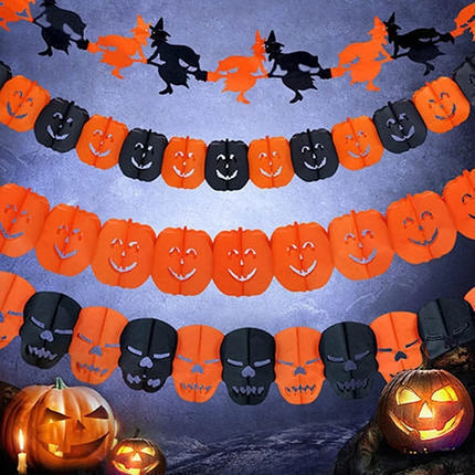 3PCS Halloween Bat Vampire Pumpkin Ghosts Spider Paper Banner 3M Terror Hanging Garland Bunting Happy Party For Home Decorations