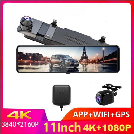 4K 3840*2160P 11 Inch  Car DVR Dash Cam WIFI GPS Sony IMX415 Rear View Mirror 1080P Car Camera Video Recorder Park Monitor