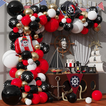 115Pcs Pirate Theme Balloon Garland Pirate Balloon Skull Latex Helium Balls Halloween Decorations Boys Birthday Party Supplies