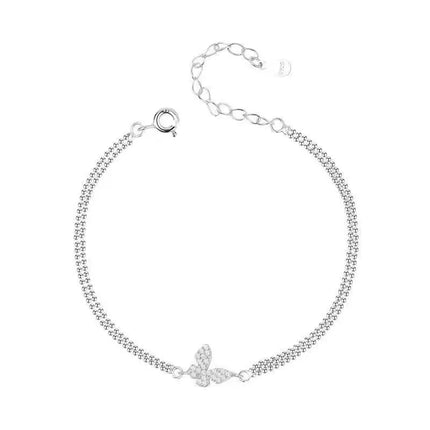 2023 Sweet Shining Zircon Butterfly Bracelet for Women Anti-Allergic Silver Color Chain Bling Bracelet with Stamp Gift