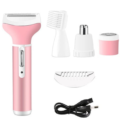 Kemei 4in1 Women Electric Shaver Facial Body Trimmer Beard Eyebrow Nose Ear Lady hair removal Bikini Ball Groin Rechargeable Set