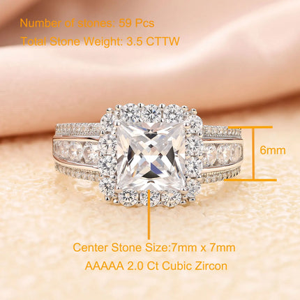 Newshe Solid 925 Sterling Silver Luxury Engagement Ring for Women Halo Princess Cut 5A Cubic Zircon Wedding Jewelry BR1827