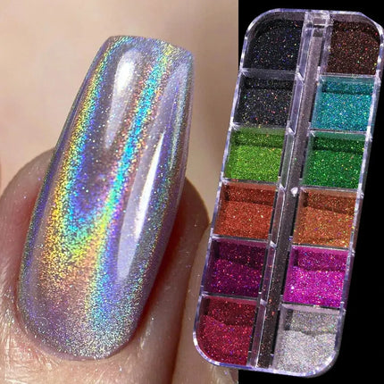 Holographic Powder Set Holo Silver Rub Dust Black Pink Chrome Nail Glitter Powder Laser Pigment For Nail DIY Manicure