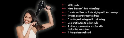 Hair Dryer, Nano Titanium Portofino 2000-Watt Blow Dryer, Hair Styling & Appliances