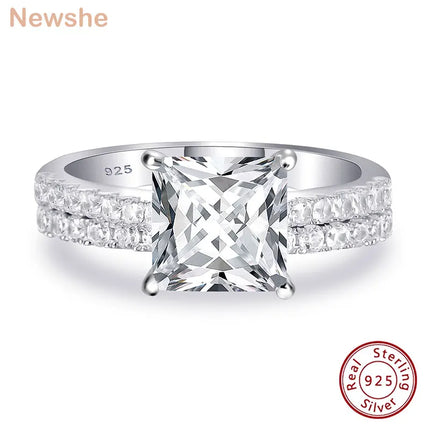 Newshe 925 Silver Original Engagement Ring 2 Pieces Rings Set for Women 4Ct Princess Cut AAAAA CZ Diamond Fine Jewelry