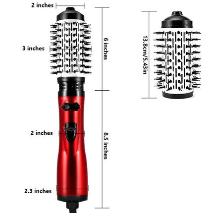 2 Replaceable Head 360 Rotating AirFlow Hot Air Brush Hair Straightener Curler Iron Volumizer Blowers Electric Hair Dryer Comb