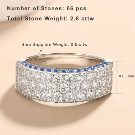 Newshe Genuine 925 Sterling Silver Blue Sapphire Wedding Band for Women 5A Cubic Zirconia Engagement Ring Fine Jewelry