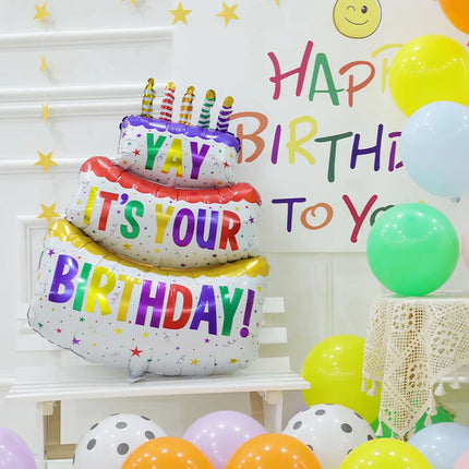 3D Birthday Cake Aluminum Film Balloon Decoration Colored Double Layer Cake 1 Year Old Baby Shower Birthday Party Supplies