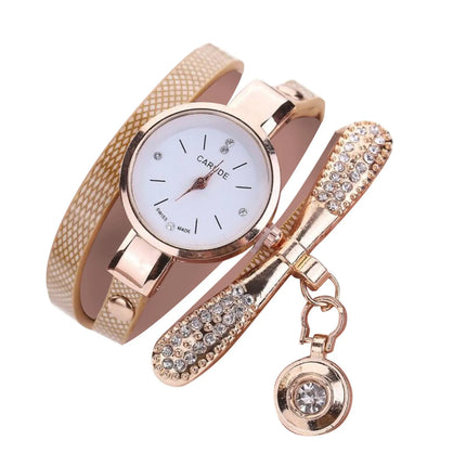 Women Wristwatch Casual Bracelet Watch Set Leather Rhinestone Analog Quartz Watches High Quality Waterproof Clock Set Reloj