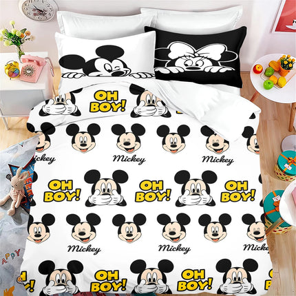 Mickey Mouse Cartoon Duvet Cover Set For Children, Minnie Anime, Bedroom Comforter, King Size Quilt, Cute Printed, 3d Bedding