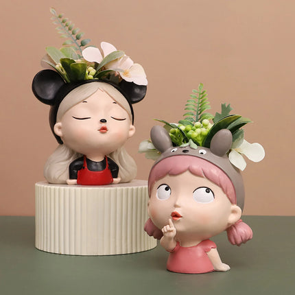 Creative Cute Girl Head Succulent Mini Flower Planter Head Flower Pot Bonsai Planter Elegant Pen Holder For Home Decoration