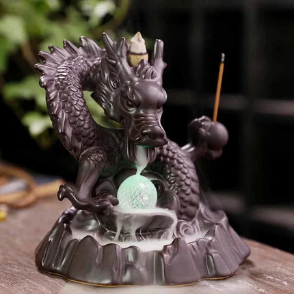 Home Decor 7-Color Change Incense Burner Handmade Ceramic Dragon Backflow Incense Burner Creative Smoke Waterfall Incense Holder