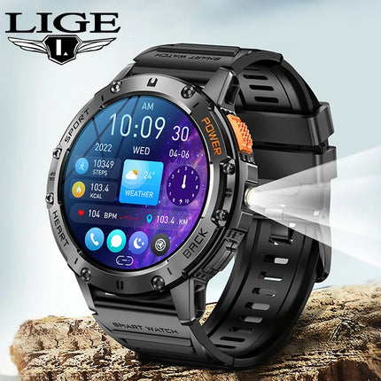 LIGE Outdoor Smartwatch Men 1.43" AMOLED HD Screen 530mAh Battery Sports Fitness Tracker Bluetooth Call LED Lighting Smart Watch