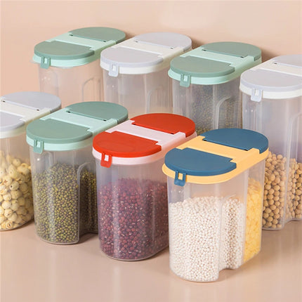 M/L Double Grid Cereals Jar Plastic Food Storage Container Kitchen Organizer Eco Friendly Cookie Box Dried Grains Tank with Lids