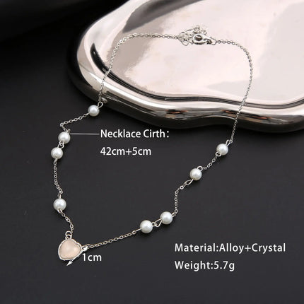 Y2K Crystal Pearl Heart Pendant Necklace Women Light Luxury Egirl Punk Grunge Clavicle Chain 2023 Fashion Jewelry Party Gifts