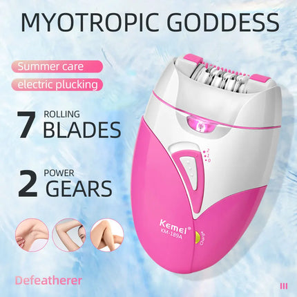 Kemei Women's Electric Epilator Rechargeable Body Hair Removal Machine Shaving for Private Part Bikini Facial Armpit Depilation